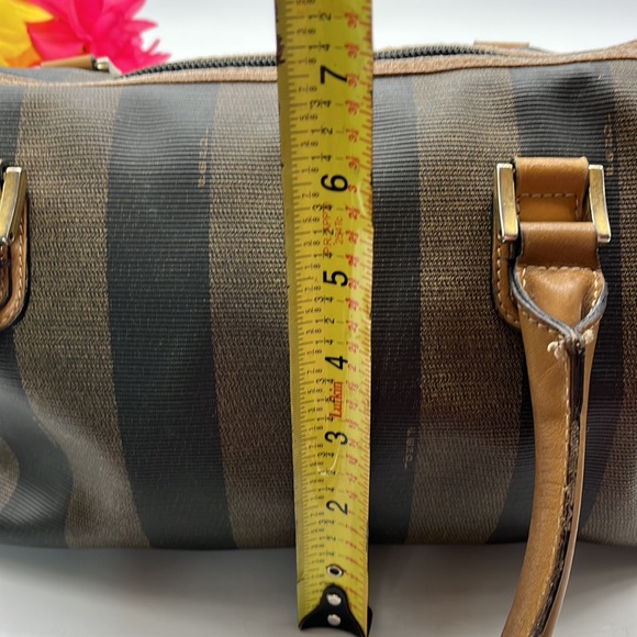 Fendi 1925 Pequin Boston Brown Tan Stripe Vintage Leather Handle Satchel Bag - Picture 11 of 16